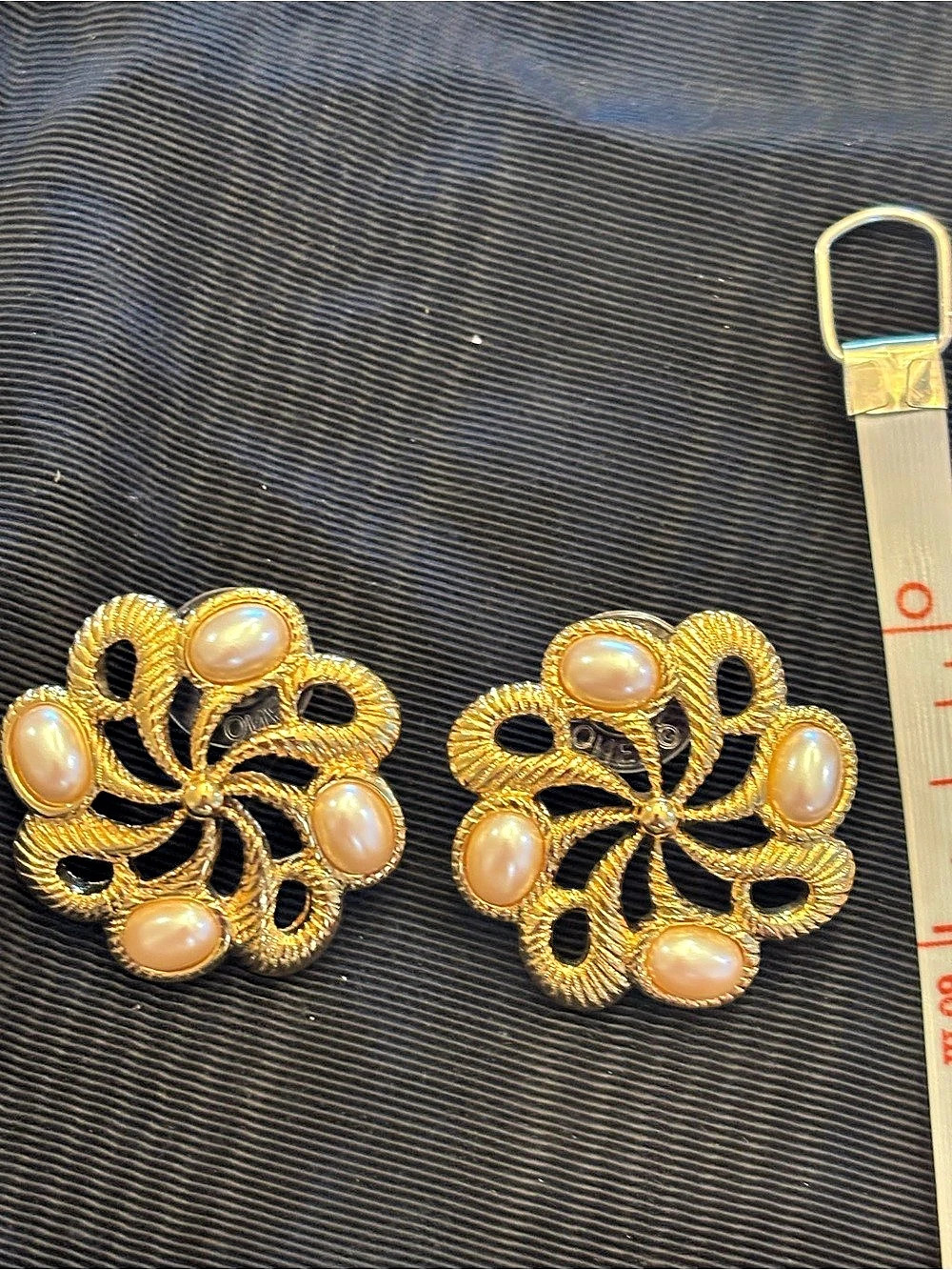 Monet Gold-Tone Floral Faux Pearl Clip-On Earrings - Picture 4 of 4